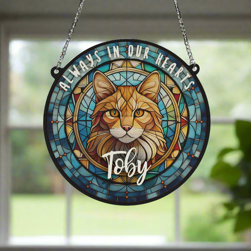 Cat Ginger Memorial Stained Glass Effect Suncatcher